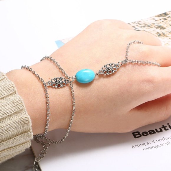 New Beautiful Silver Blue Finger Bracelet. - Picture 4 of 5